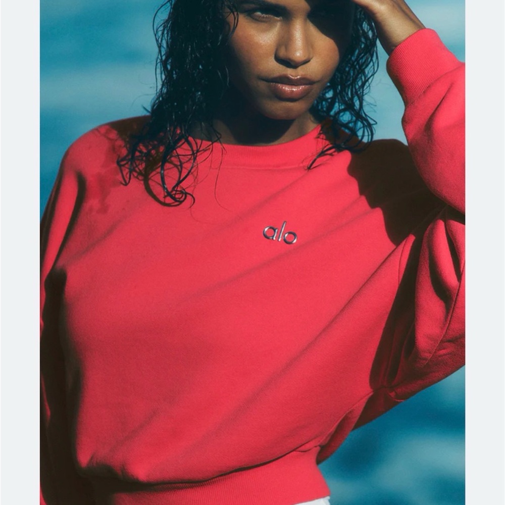 Candy Red Cropped Alo Crewneck - Picture 4 of 5
